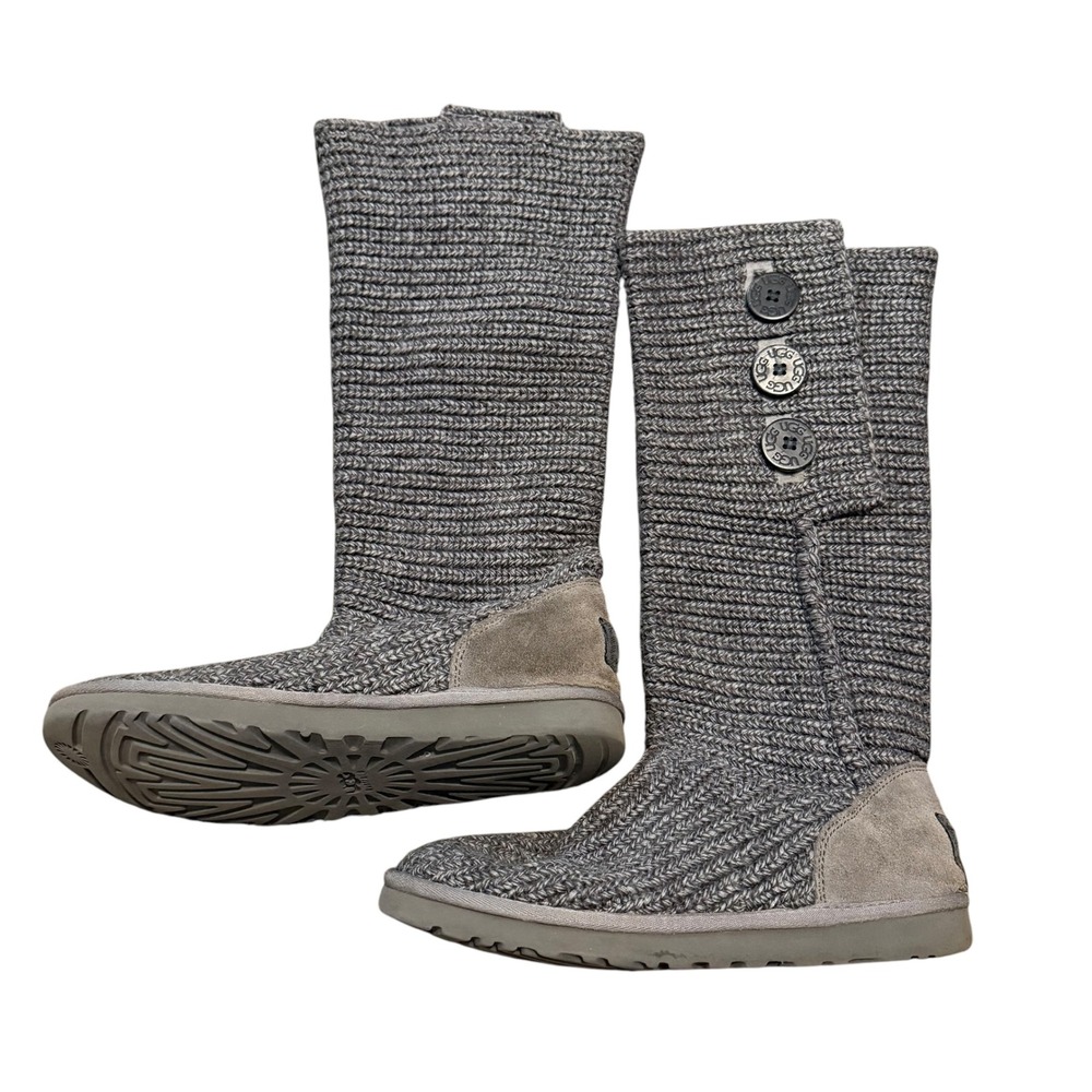 UGG Australia Classic Cardy Grey Knit Button Tall Boots 5819 Womens Size 8